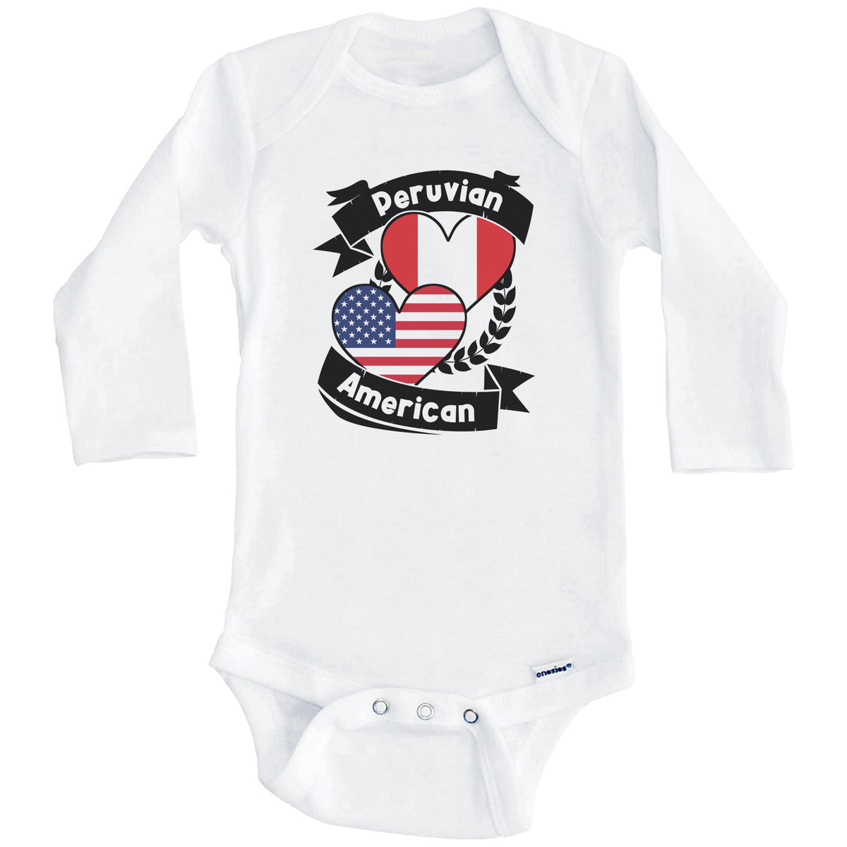 Peruvian American Hearts USA Flag Peru Flag Baby Bodysuit (Long Sleeves)