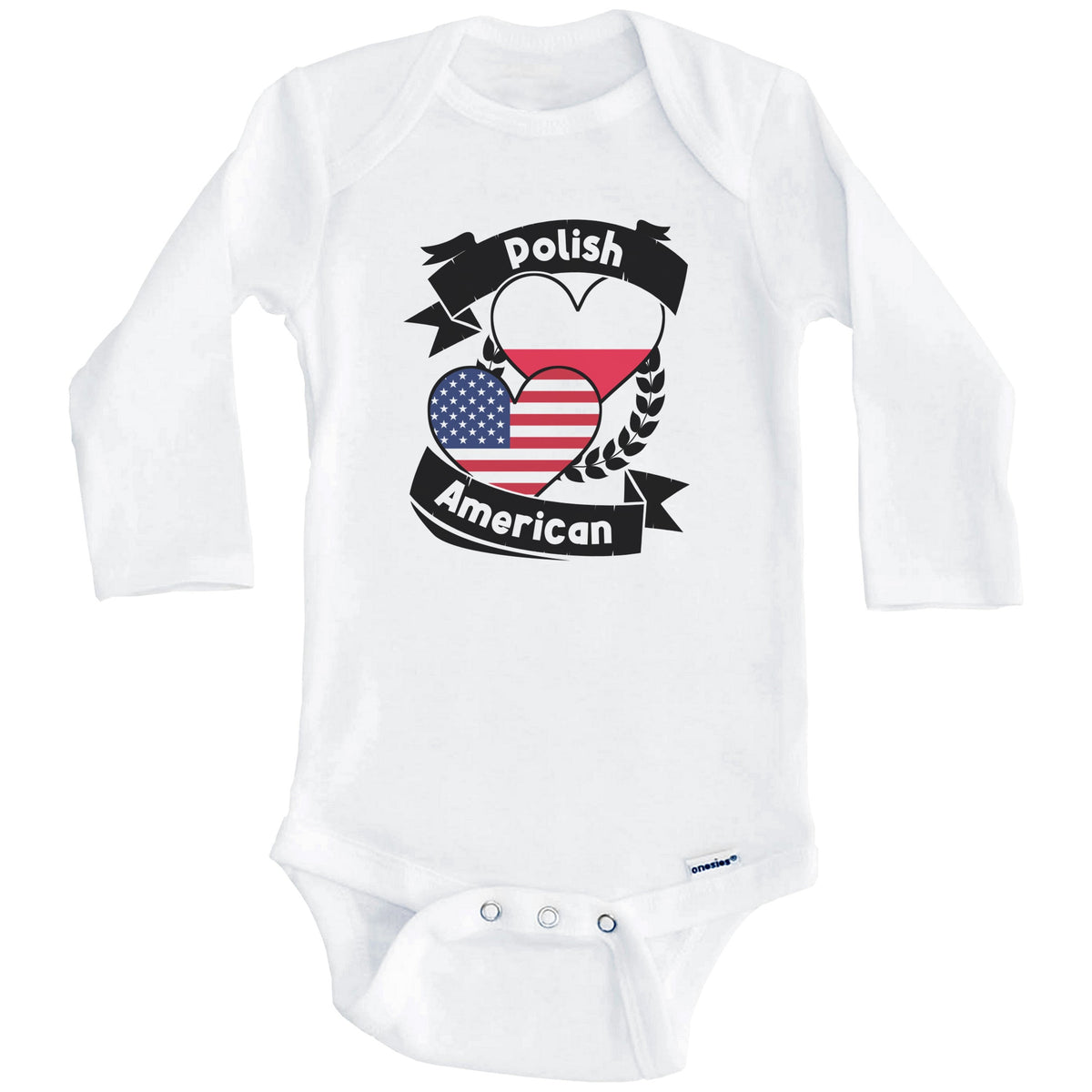 Polish American Hearts USA Flag Poland Flag Baby Bodysuit (Long Sleeves)