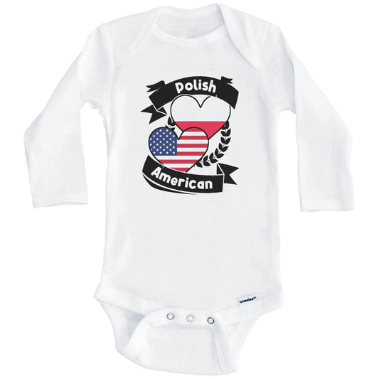 Polish American Hearts USA Flag Poland Flag Baby Bodysuit (Long Sleeves)