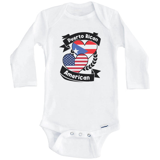 Puerto Rican American Hearts USA Flag Puerto Rico Flag Baby Bodysuit (Long Sleeves)