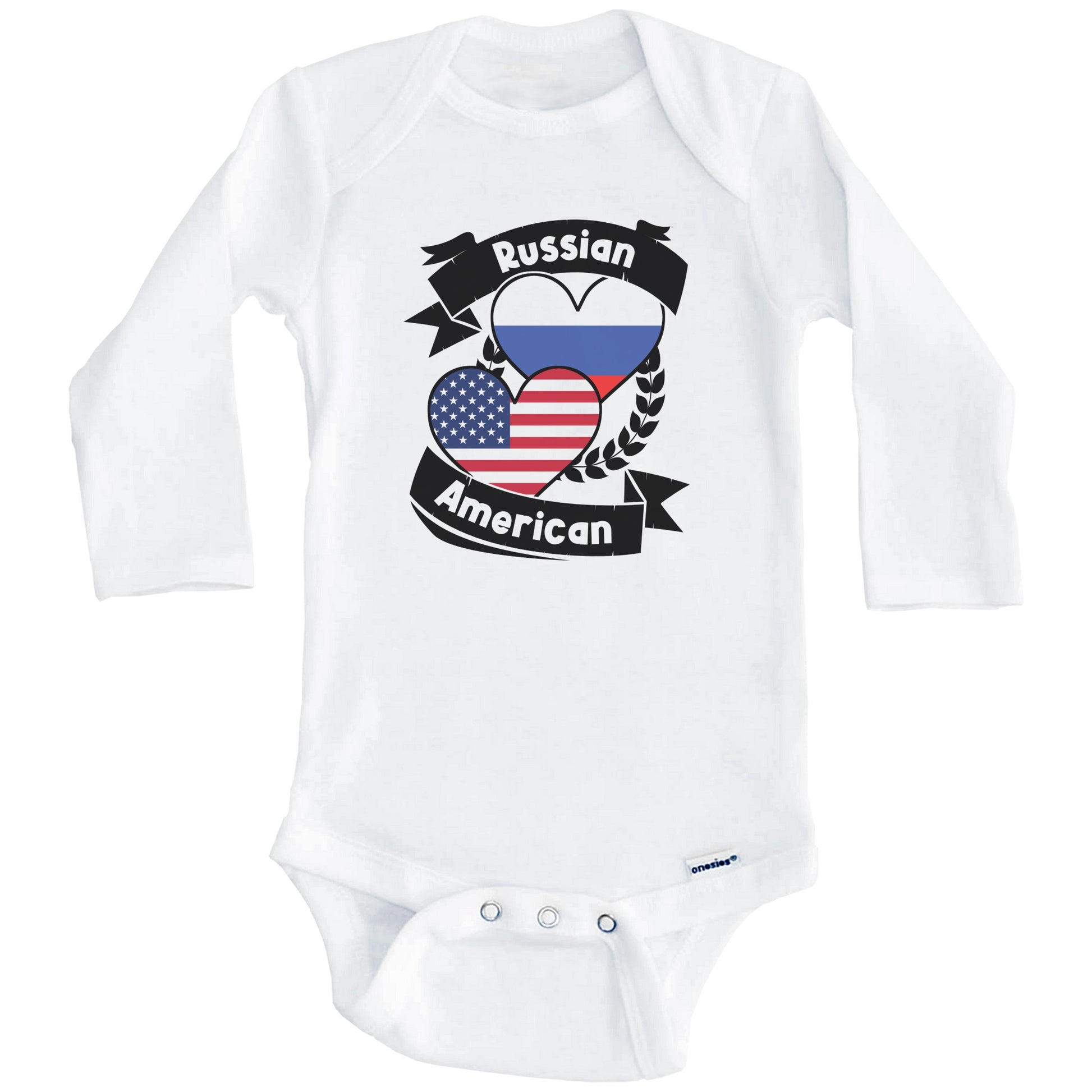 Russian American Hearts USA Flag Russia Flag Baby Bodysuit (Long Sleeves)