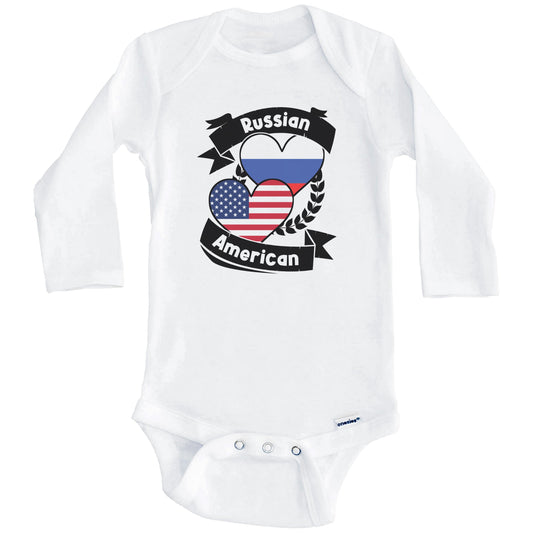 Russian American Hearts USA Flag Russia Flag Baby Bodysuit (Long Sleeves)