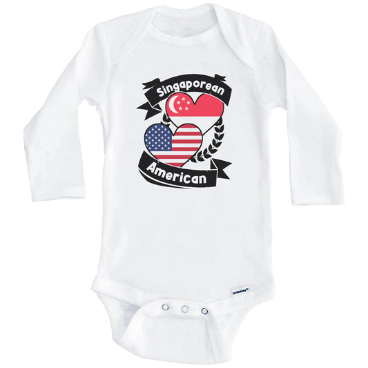 Singaporean American Hearts USA Flag Singapore Flag Baby Bodysuit (Long Sleeves)