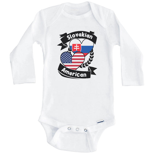 Slovakian American Hearts USA Flag Slovakia Flag Baby Bodysuit (Long Sleeves)