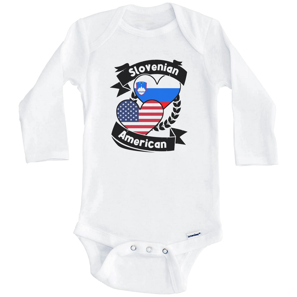 Slovenian American Hearts USA Flag Slovenia Flag Baby Bodysuit (Long Sleeves)
