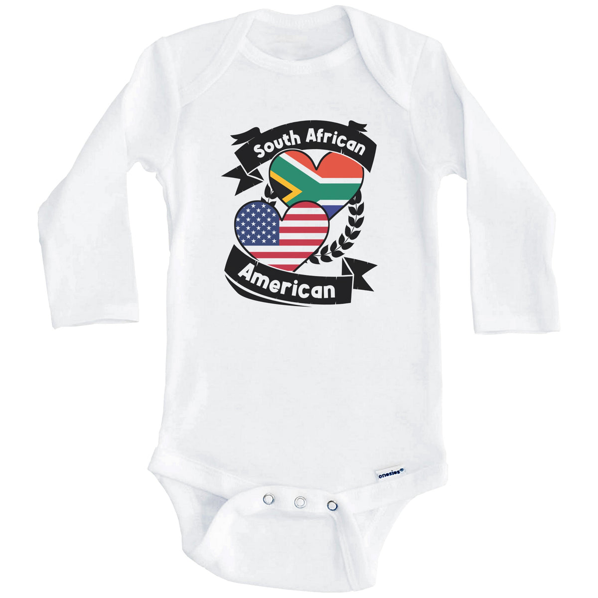 South African American Hearts USA Flag South Africa Flag Baby Bodysuit (Long Sleeves)