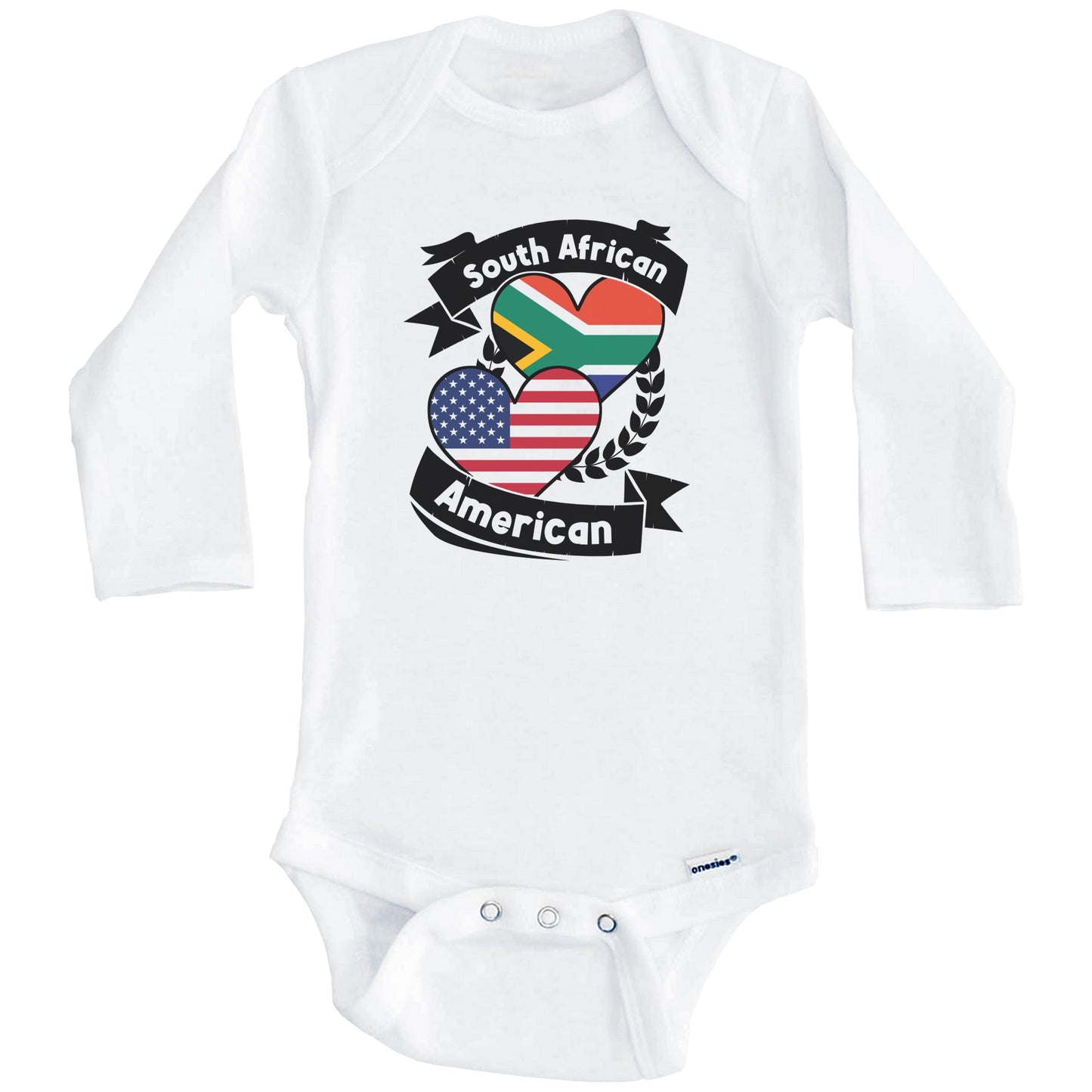 South African American Hearts USA Flag South Africa Flag Baby Bodysuit (Long Sleeves)