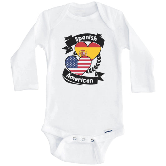 Spanish American Hearts USA Flag Spain Flag Baby Bodysuit (Long Sleeves)