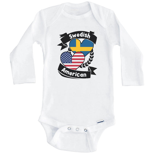 Swedish American Hearts USA Flag Sweden Flag Baby Bodysuit (Long Sleeves)