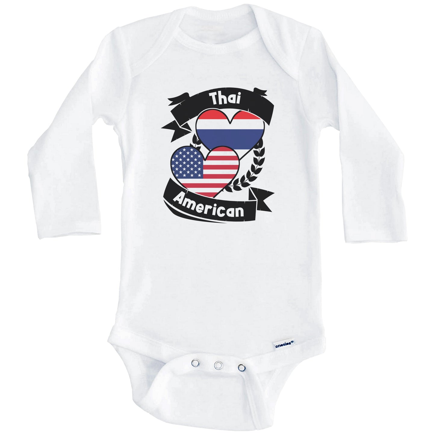 Thai American Hearts USA Flag Thailand Flag Baby Bodysuit (Long Sleeves)