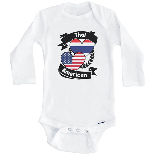Thai American Hearts USA Flag Thailand Flag Baby Bodysuit (Long Sleeves)