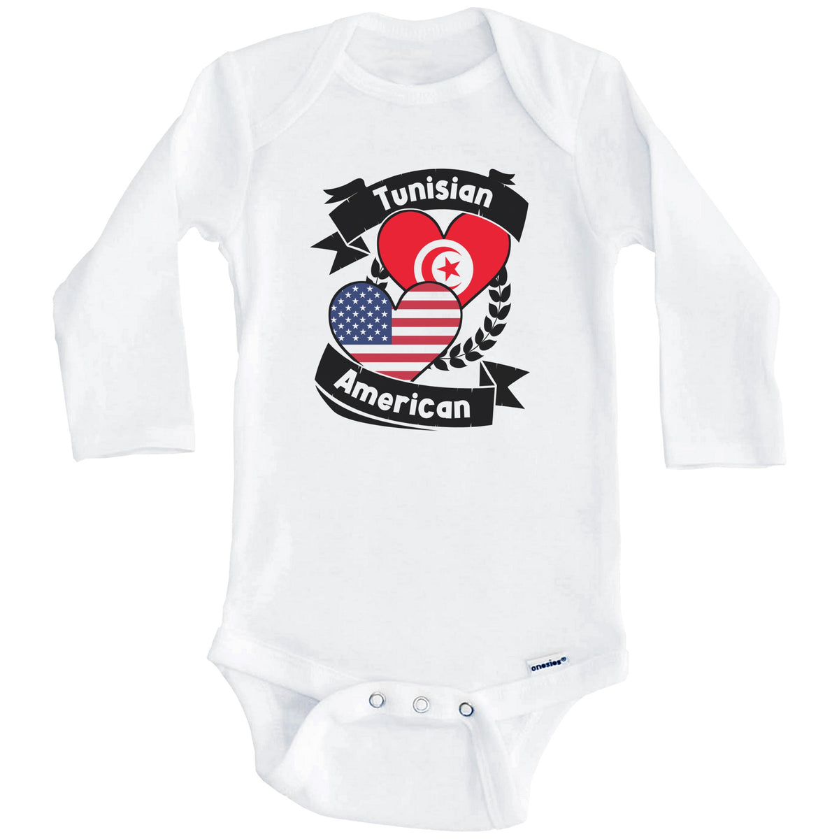 Tunisian American Hearts USA Flag Tunisia Flag Baby Bodysuit (Long Sleeves)