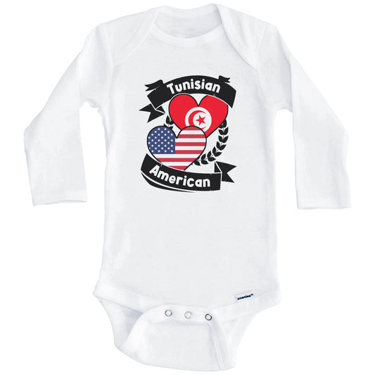 Tunisian American Hearts USA Flag Tunisia Flag Baby Bodysuit (Long Sleeves)