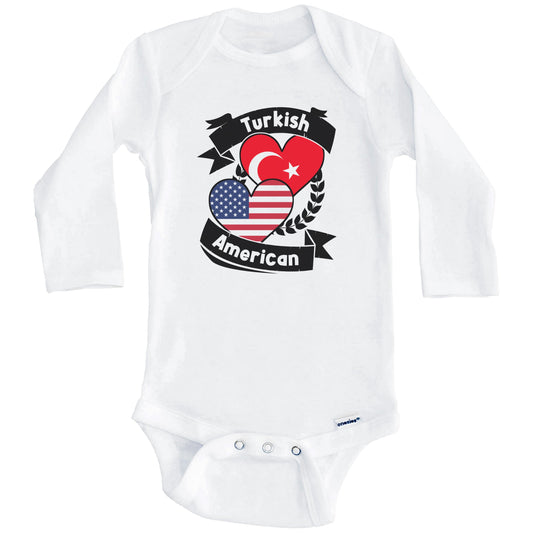 Turkish American Hearts USA Flag Turkey Flag Baby Bodysuit (Long Sleeves)