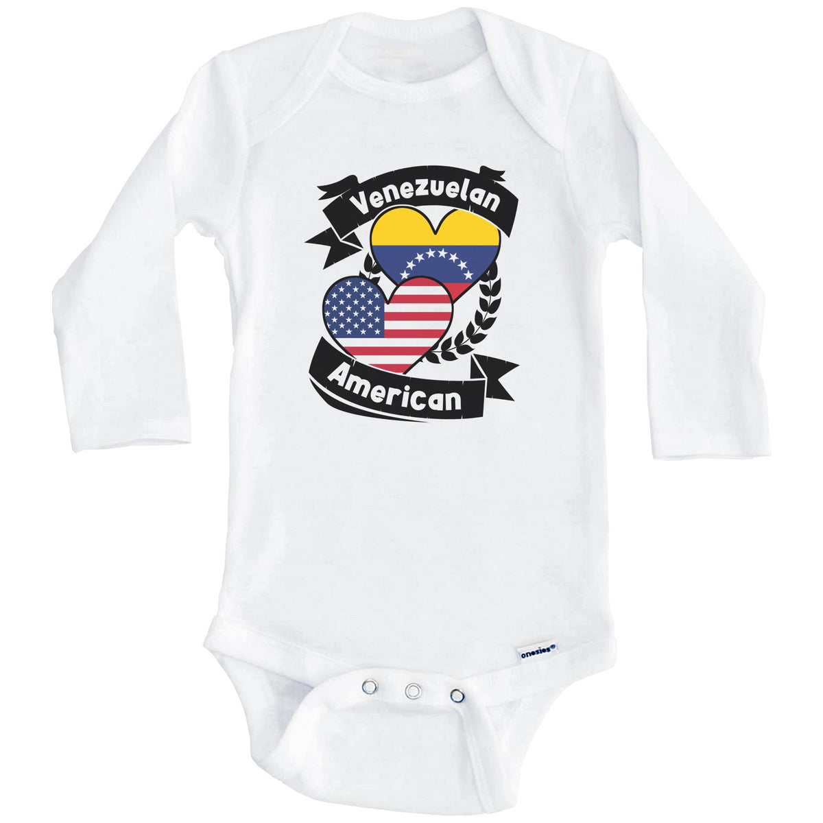 Venezuelan American Hearts USA Flag Venezuela Flag Baby Bodysuit (Long Sleeves)