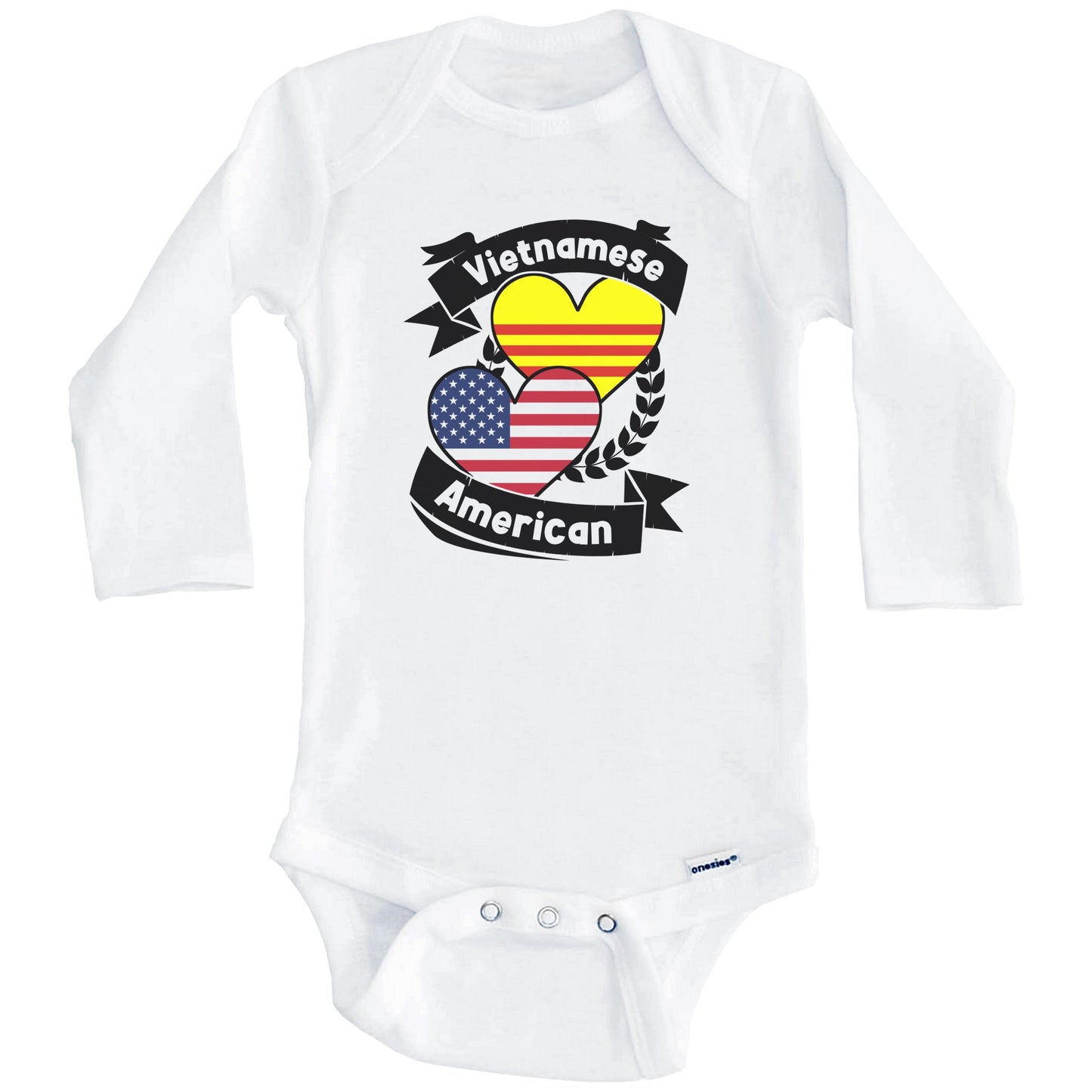 Vietnamese American Hearts USA Flag Vietnam Flag Baby Bodysuit (Long Sleeves)