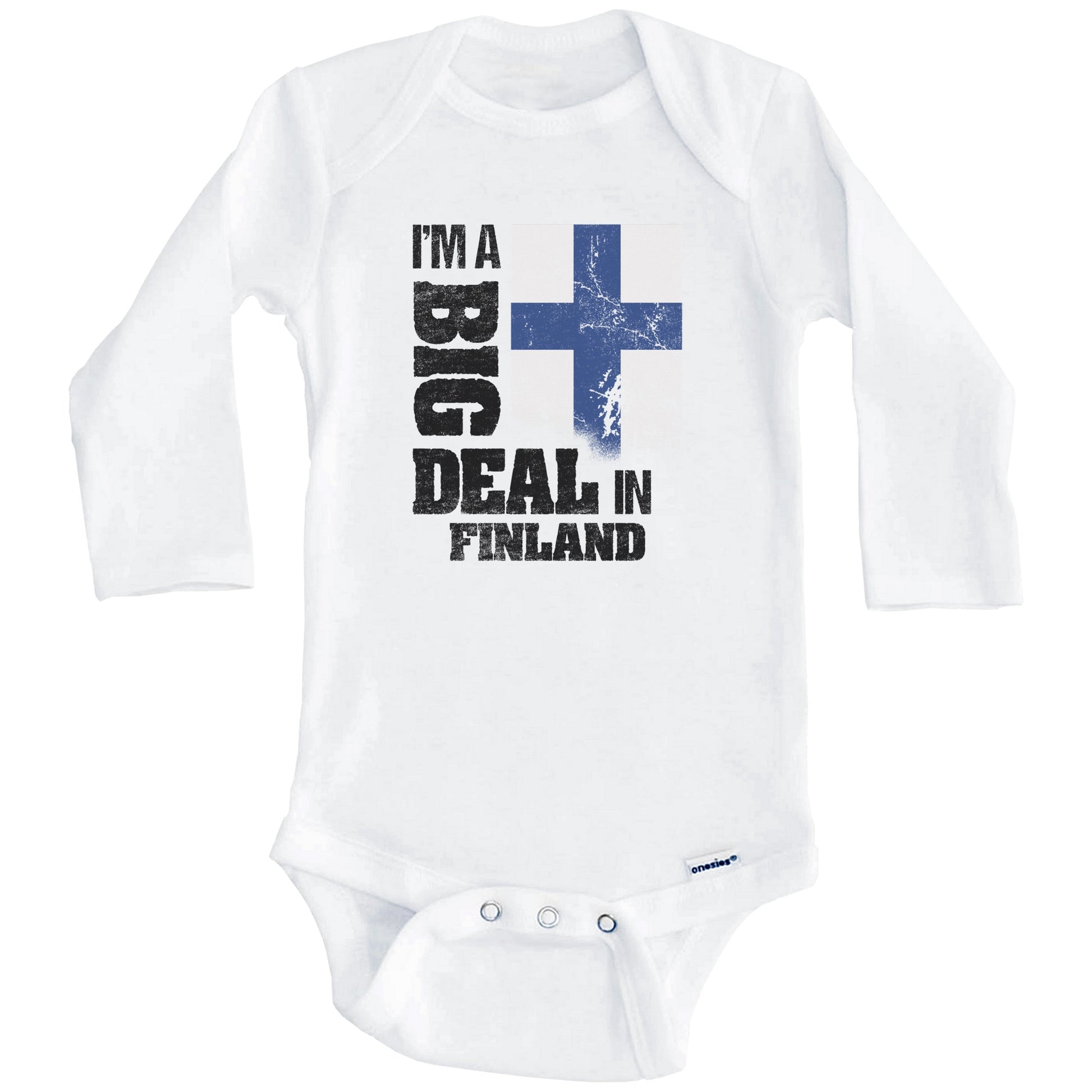 I'm A Big Deal In Finland Funny Finnish Flag Baby Bodysuit (Long Sleeves)