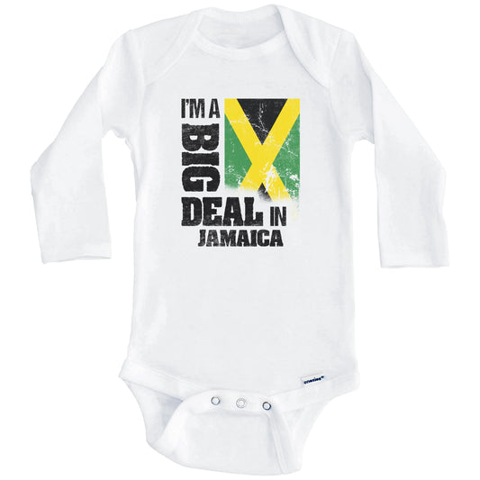 I'm A Big Deal In Jamaica Funny Jamaican Flag Baby Bodysuit (Long Sleeves)