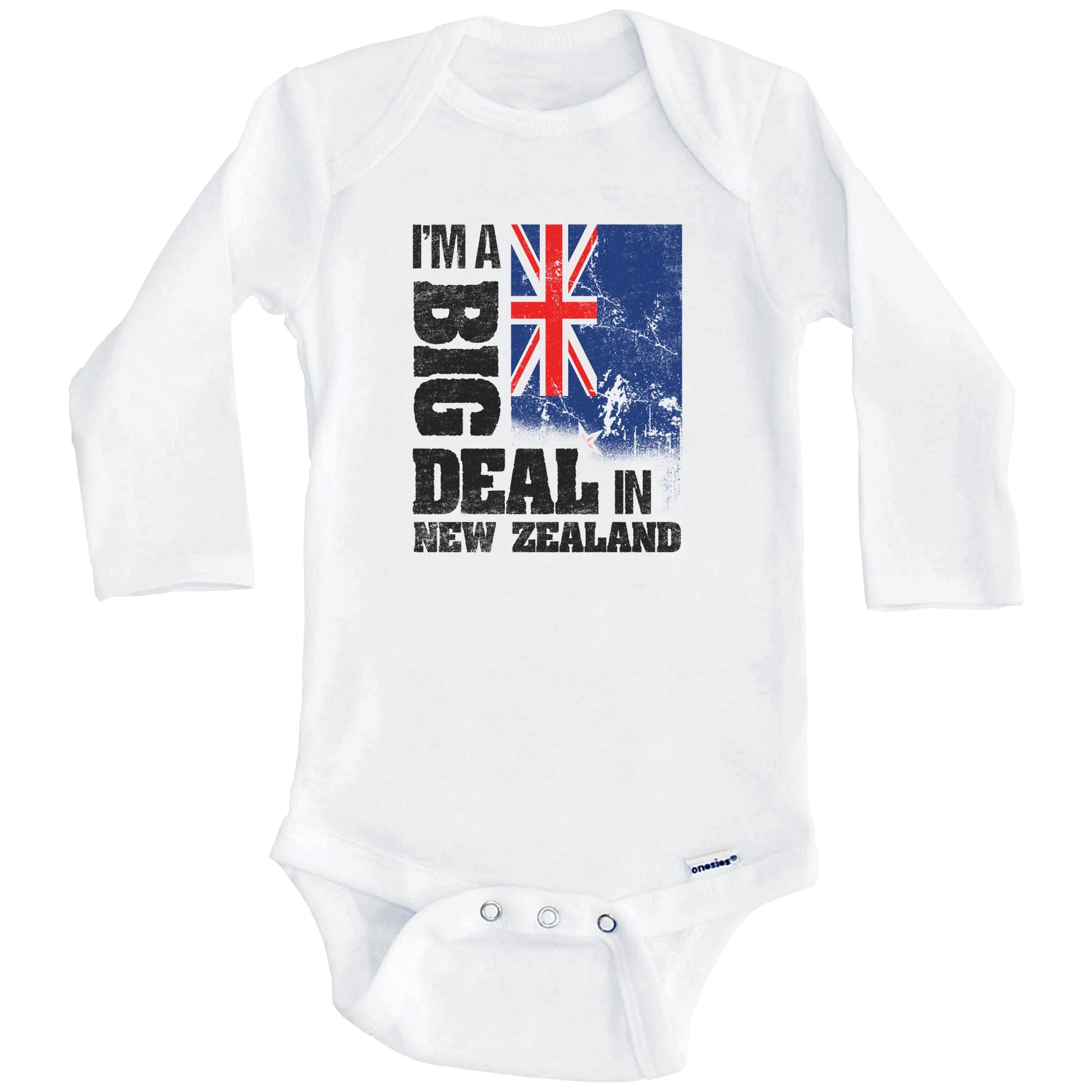 I'm A Big Deal In New Zealand Funny Kiwi Flag Baby Bodysuit (Long Sleeves)