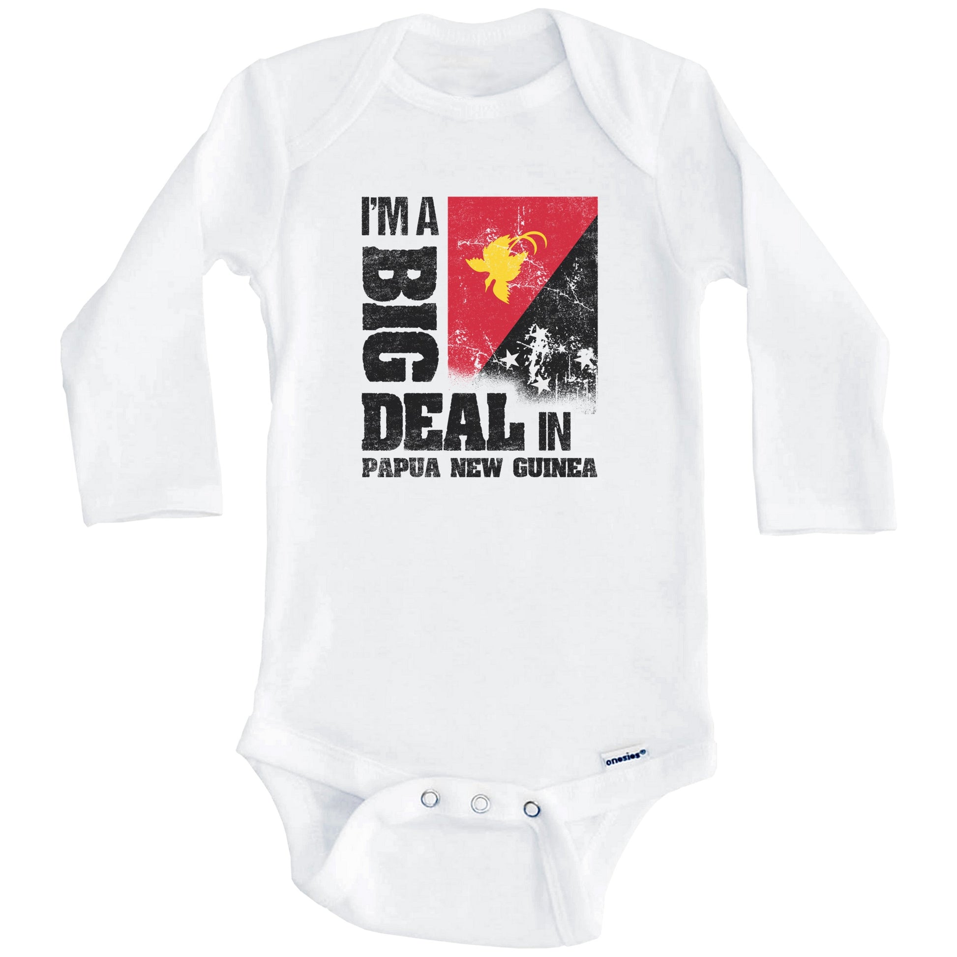 I'm A Big Deal In Papua New Guinea Funny Papuan Flag Baby Bodysuit (Long Sleeves)