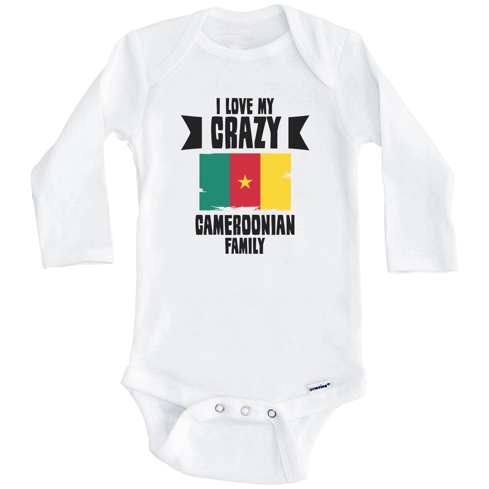 I Love My Crazy Cameroonian Family Funny Cameroon Flag Baby Bodysuit (Long Sleeves)