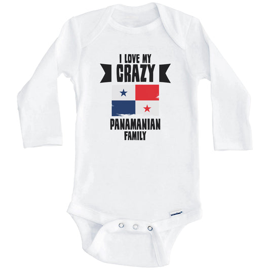 I Love My Crazy Panamanian Family Funny Panama Flag Baby Bodysuit (Long Sleeves)