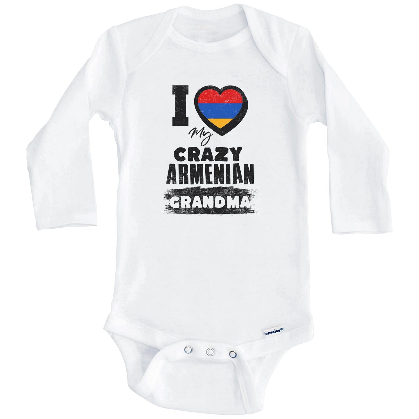 I Love My Crazy Armenian Grandma Funny Armenia Flag Grandchild Baby Bodysuit (Long Sleeves)