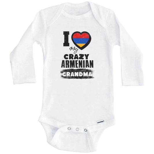 I Love My Crazy Armenian Grandma Funny Armenia Flag Grandchild Baby Bodysuit (Long Sleeves)