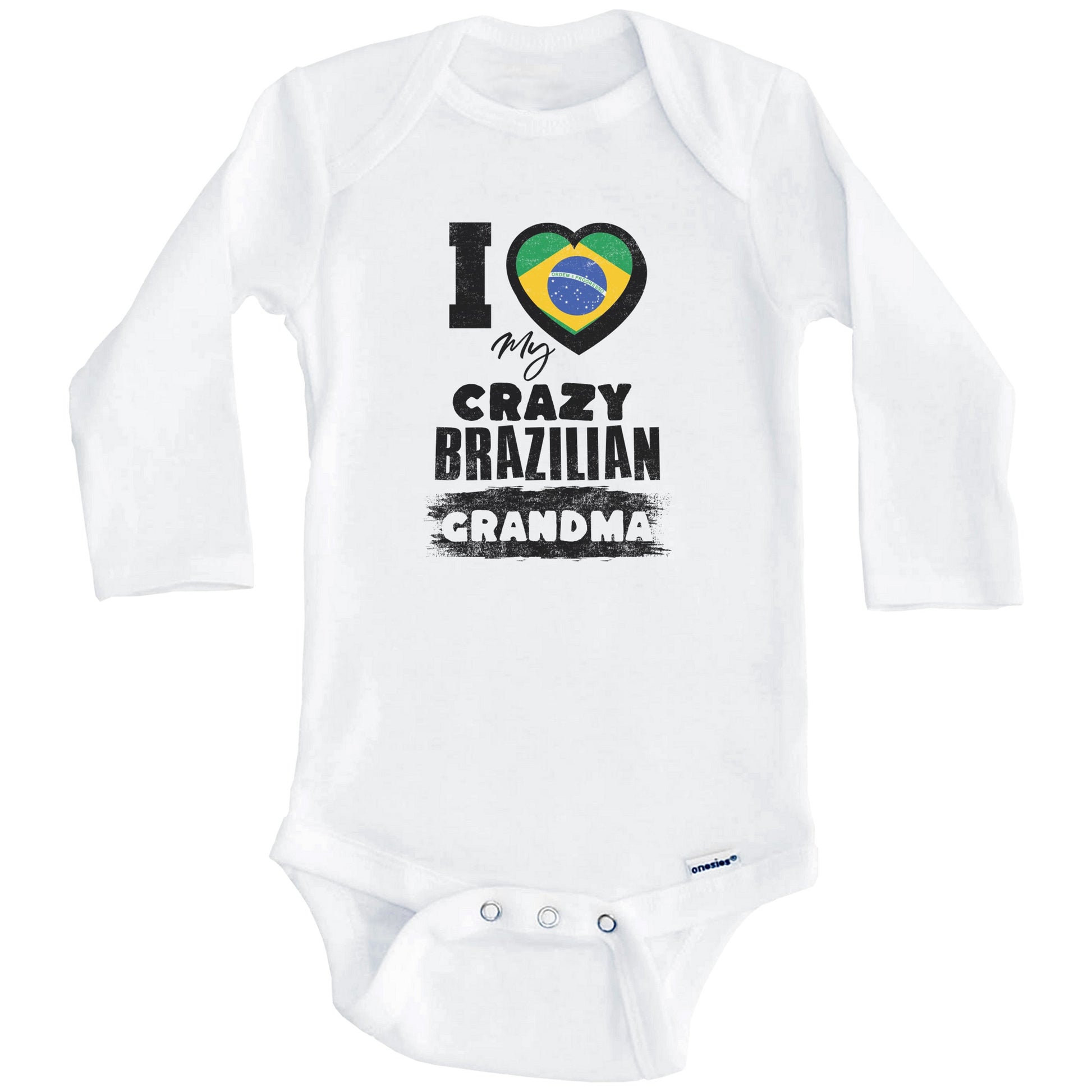 I Love My Crazy Brazilian Grandma Funny Brazil Flag Grandchild Baby Bodysuit (Long Sleeves)