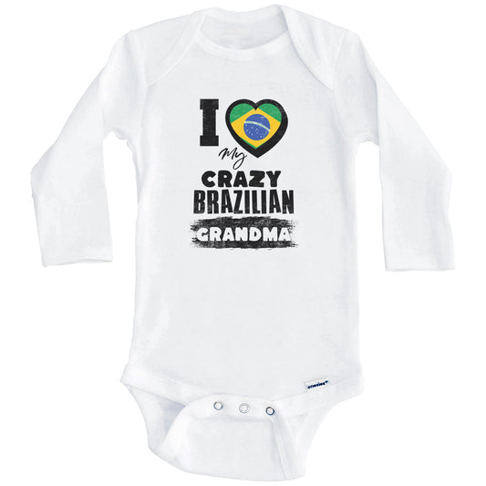 I Love My Crazy Brazilian Grandma Funny Brazil Flag Grandchild Baby Bodysuit (Long Sleeves)