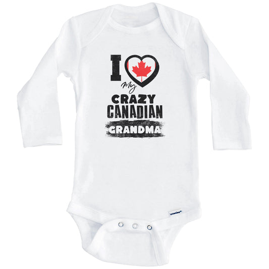 I Love My Crazy Canadian Grandma Funny Canada Flag Grandchild Baby Bodysuit (Long Sleeves)