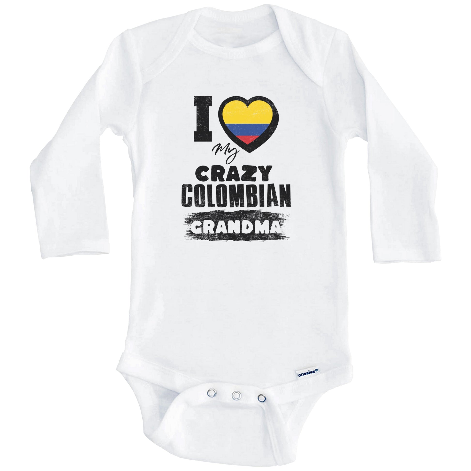 I Love My Crazy Colombian Grandma Funny Colombia Flag Grandchild Baby Bodysuit (Long Sleeves)