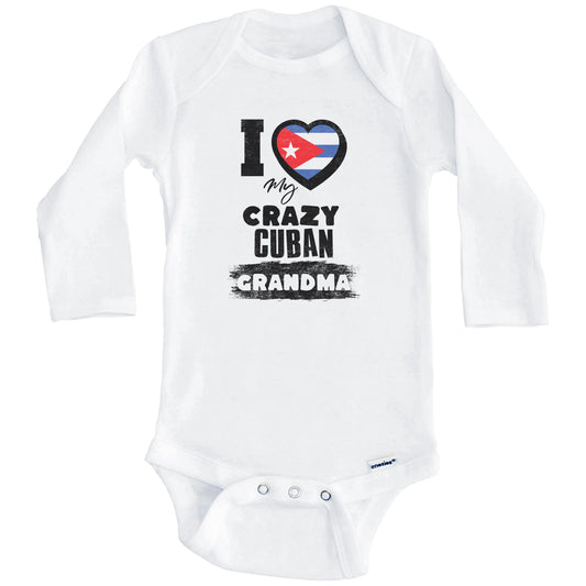 I Love My Crazy Cuban Grandma Funny Cuba Flag Grandchild Baby Bodysuit (Long Sleeves)