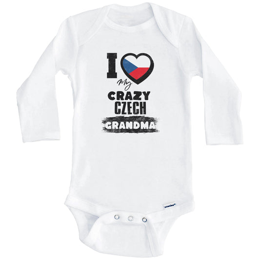 I Love My Crazy Czech Grandma Funny Czech Republic Flag Grandchild Baby Bodysuit (Long Sleeves)