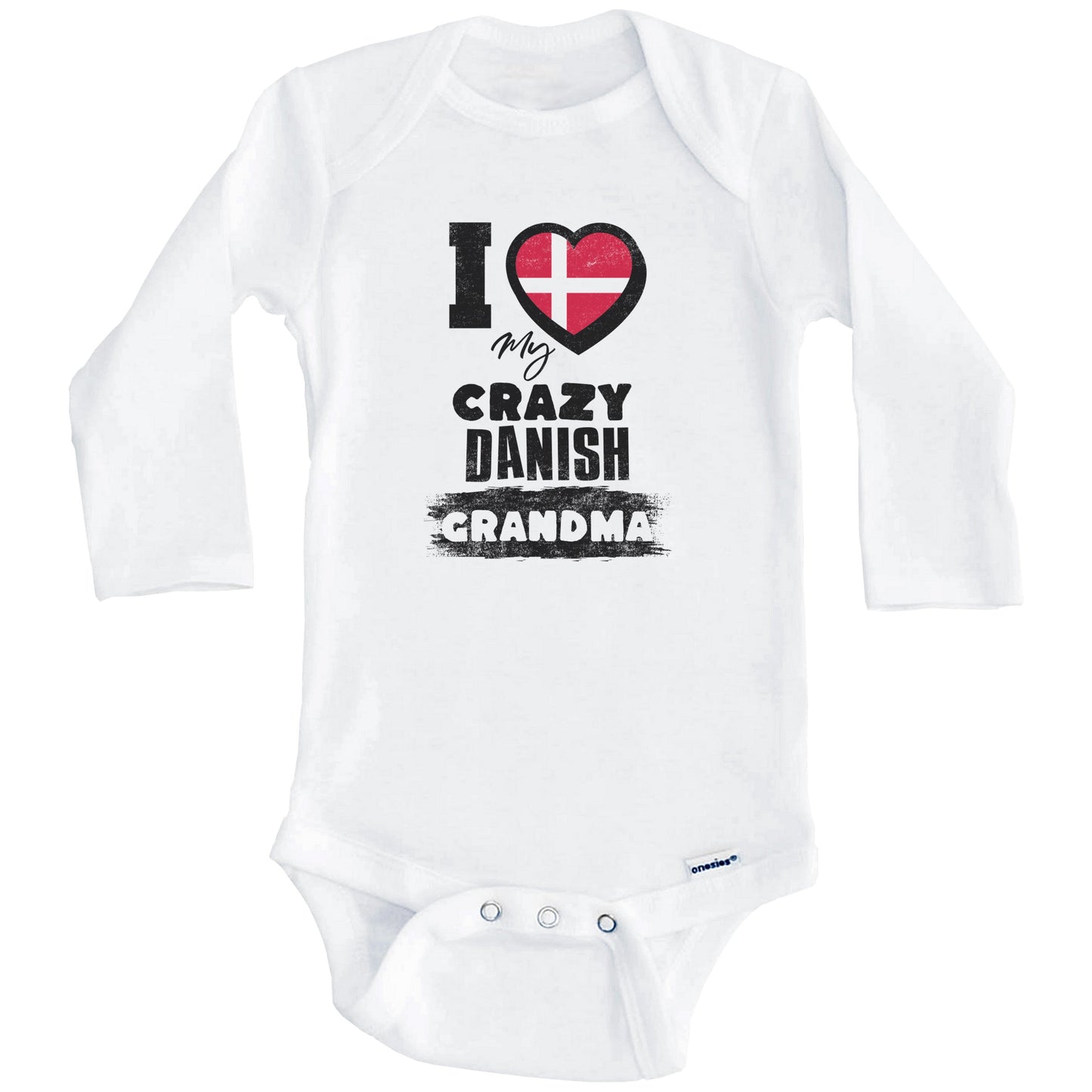 I Love My Crazy Danish Grandma Funny Denmark Flag Grandchild Baby Bodysuit (Long Sleeves)