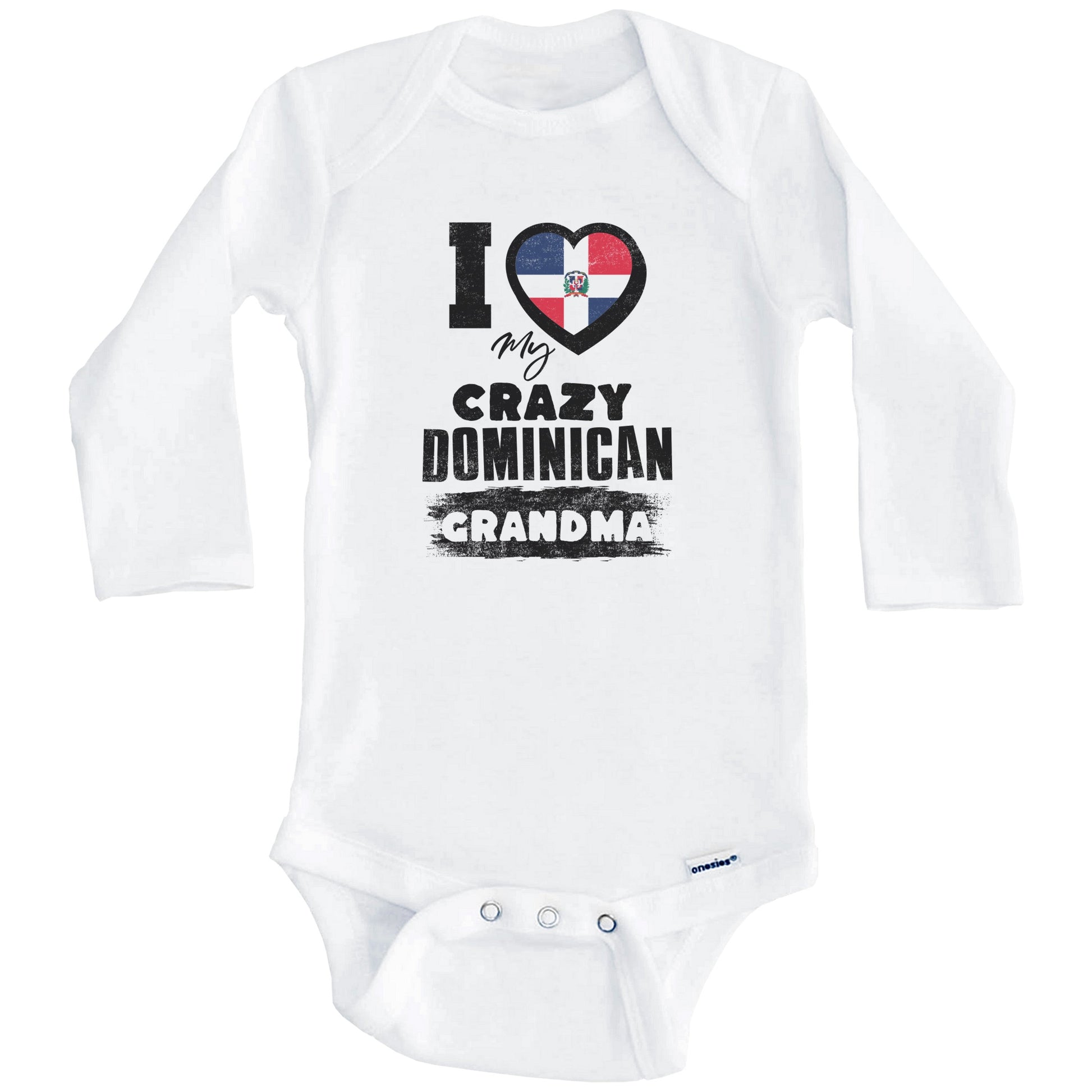 I Love My Crazy Dominican Grandma Funny Dominican Republic Flag Grandchild Baby Bodysuit (Long Sleeves)