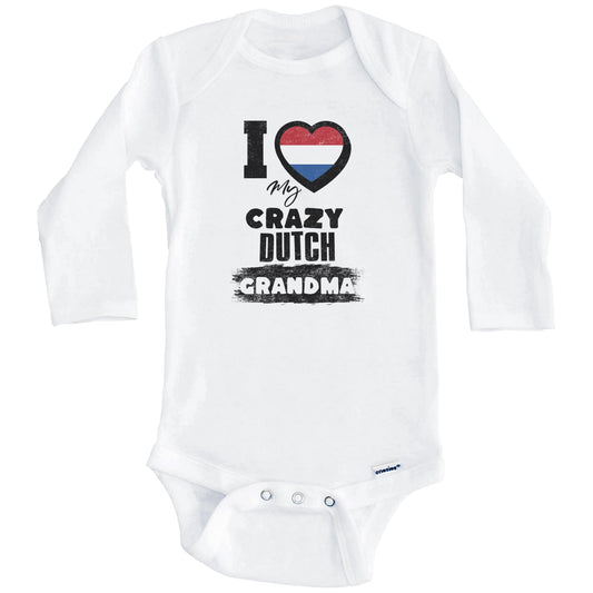 I Love My Crazy Dutch Grandma Funny Netherlands Flag Grandchild Baby Bodysuit (Long Sleeves)