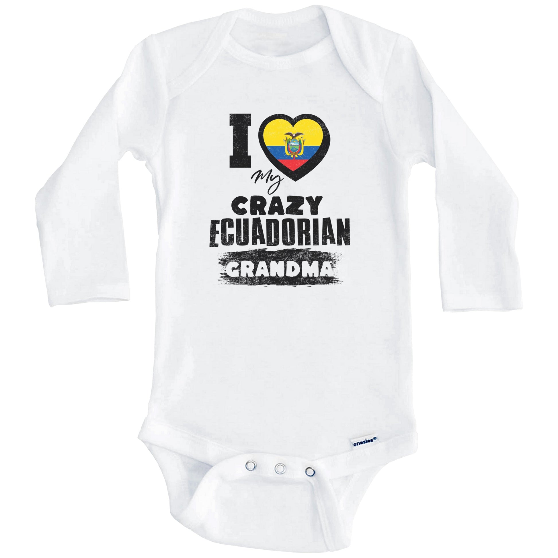 I Love My Crazy Ecuadorian Grandma Funny Ecuador Flag Grandchild Baby Bodysuit (Long Sleeves)