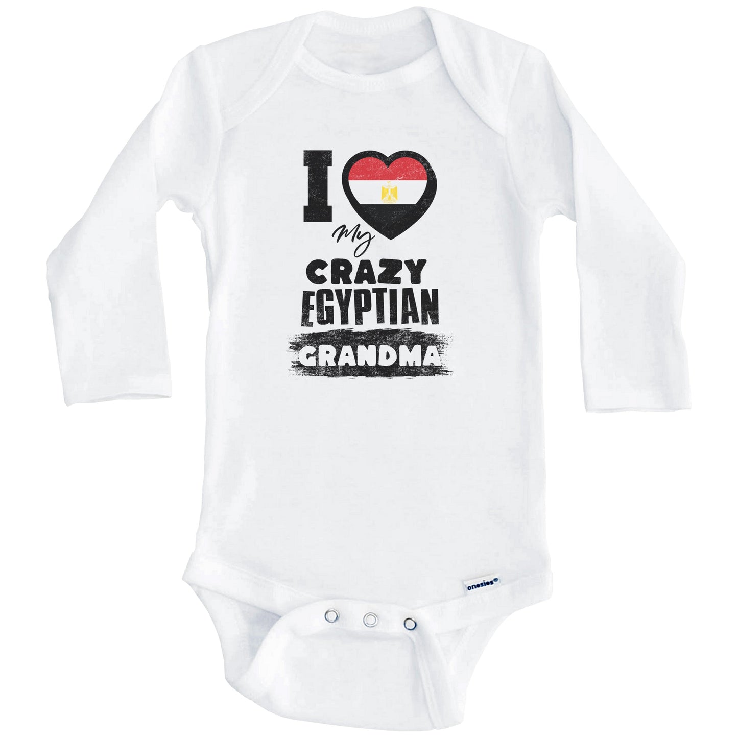 I Love My Crazy Egyptian Grandma Funny Egypt Flag Grandchild Baby Bodysuit (Long Sleeves)