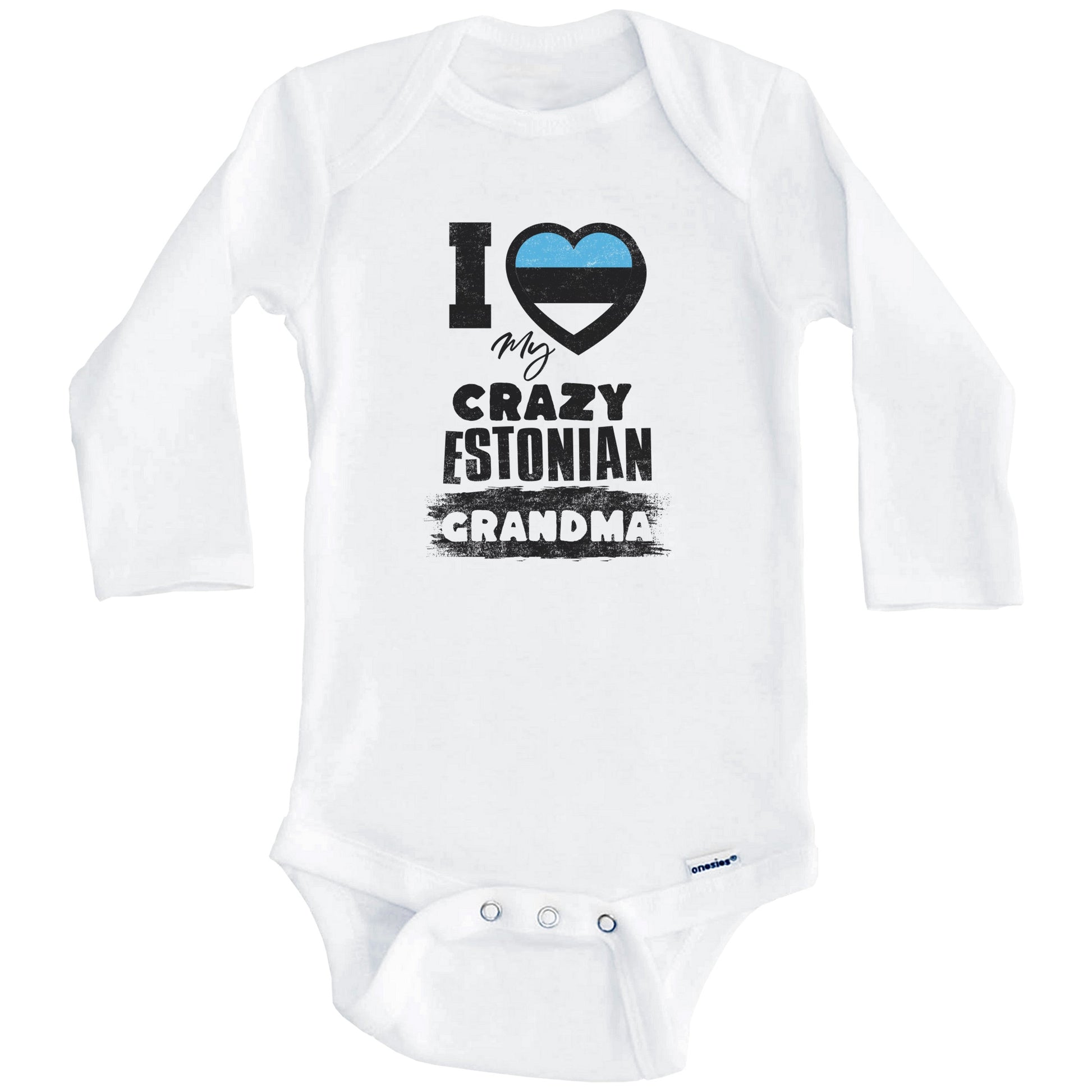 I Love My Crazy Estonian Grandma Funny Estonia Flag Grandchild Baby Bodysuit (Long Sleeves)