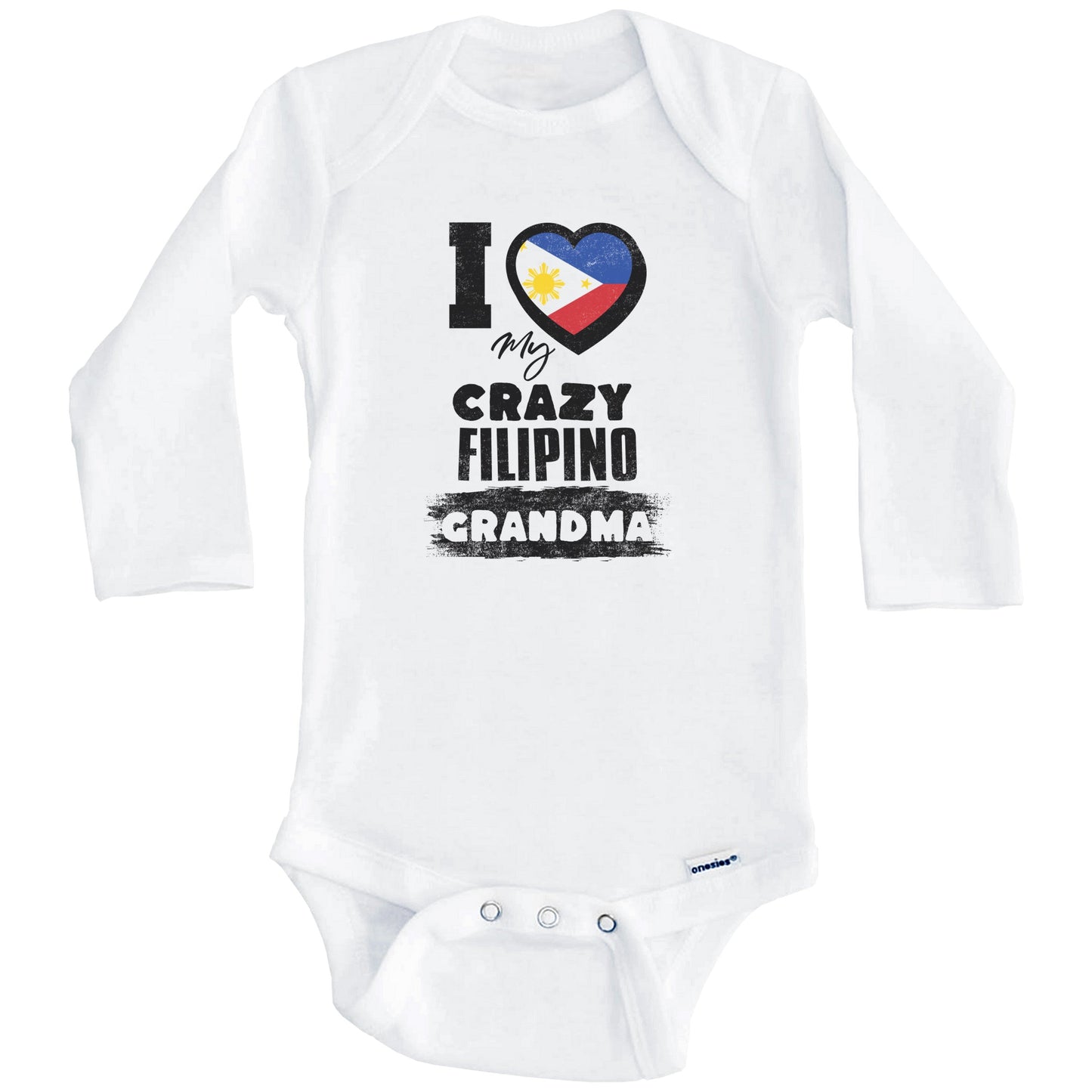 I Love My Crazy Filipino Grandma Funny Philippines Flag Grandchild Baby Bodysuit (Long Sleeves)