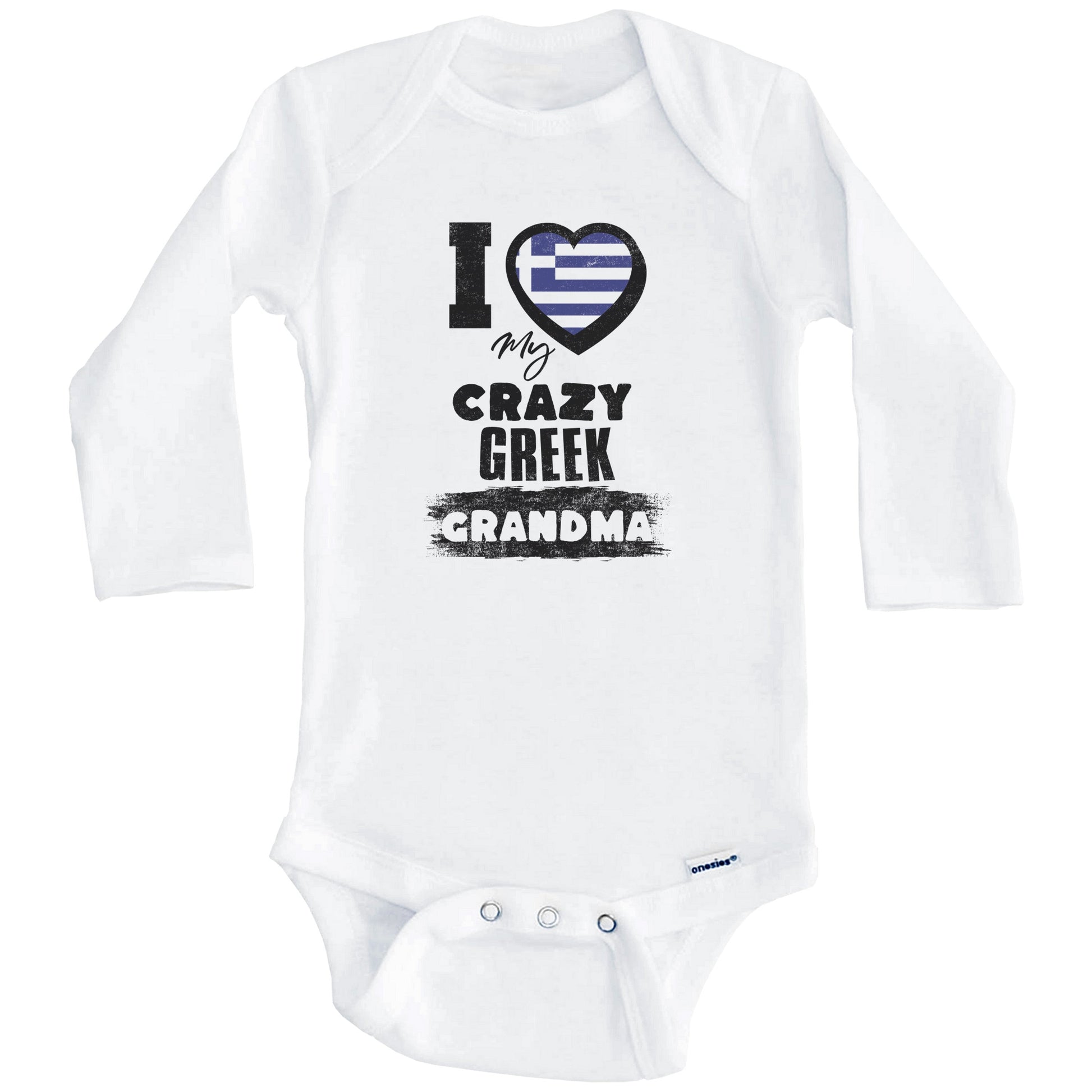 I Love My Crazy Greek Grandma Funny Greece Flag Grandchild Baby Bodysuit (Long Sleeves)