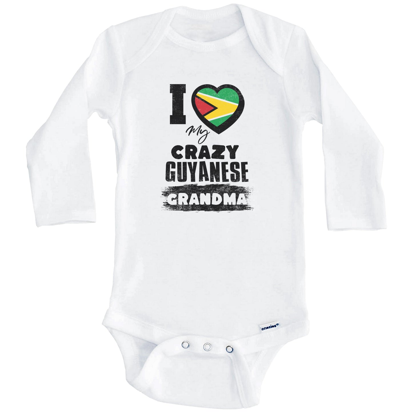 I Love My Crazy Guyanese Grandma Funny Guyana Flag Grandchild Baby Bodysuit (Long Sleeves)