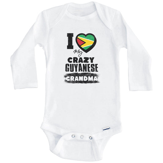 I Love My Crazy Guyanese Grandma Funny Guyana Flag Grandchild Baby Bodysuit (Long Sleeves)