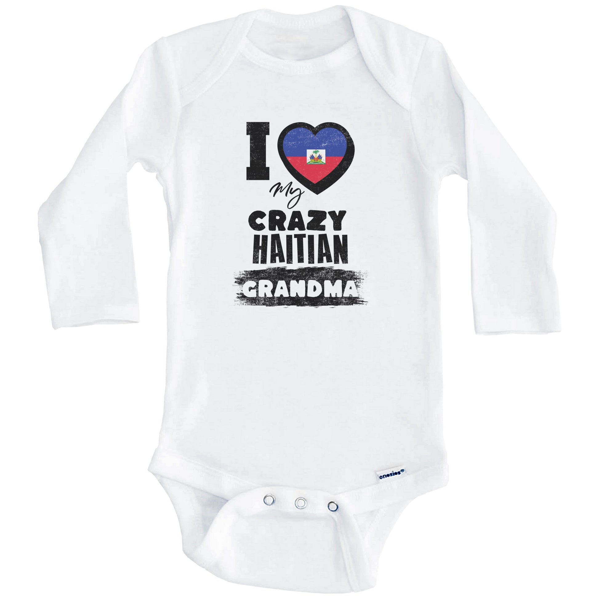 I Love My Crazy Haitian Grandma Funny Haiti Flag Grandchild Baby Bodysuit (Long Sleeves)