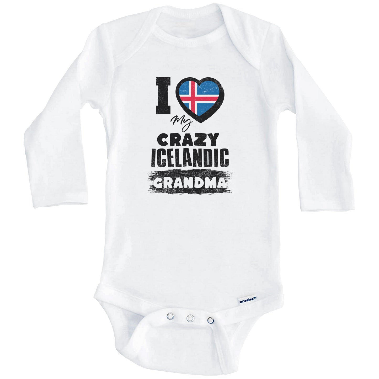 I Love My Crazy Icelandic Grandma Funny Iceland Flag Grandchild Baby Bodysuit (Long Sleeves)