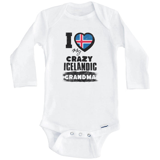 I Love My Crazy Icelandic Grandma Funny Iceland Flag Grandchild Baby Bodysuit (Long Sleeves)