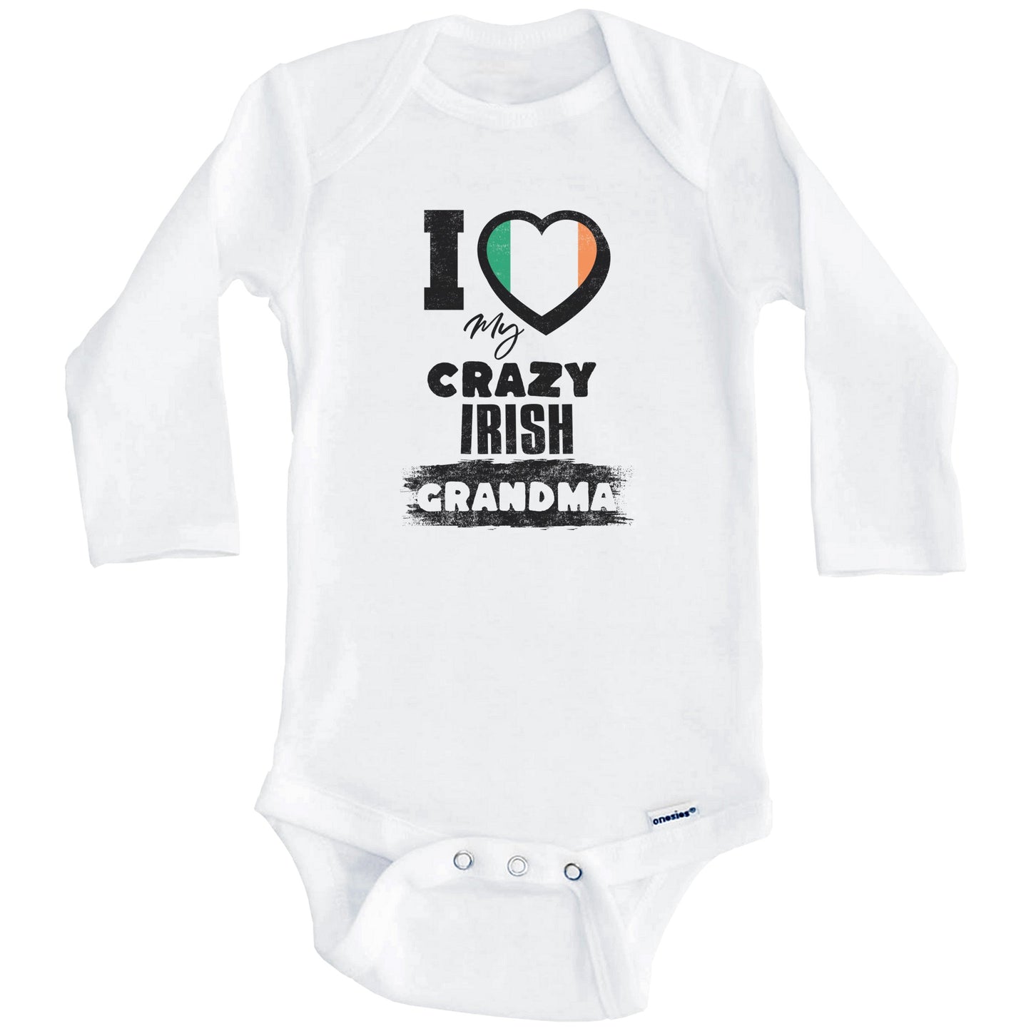 I Love My Crazy Irish Grandma Funny Ireland Flag Grandchild Baby Bodysuit (Long Sleeves)