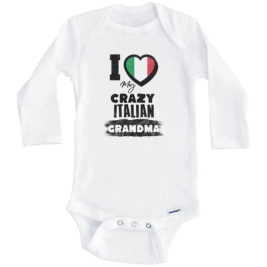 I Love My Crazy Italian Grandma Funny Italy Flag Grandchild Baby Bodysuit (Long Sleeves)