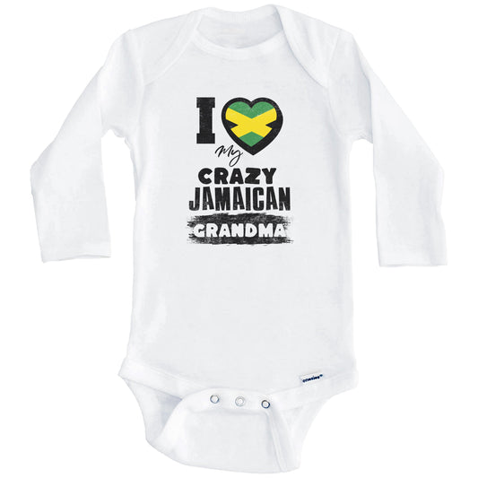 I Love My Crazy Jamaican Grandma Funny Jamaica Flag Grandchild Baby Bodysuit (Long Sleeves)